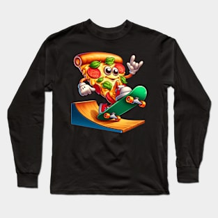 Rock On Skateboarding Pizza – Cheesy Thrill-Seeker Sticker Long Sleeve T-Shirt